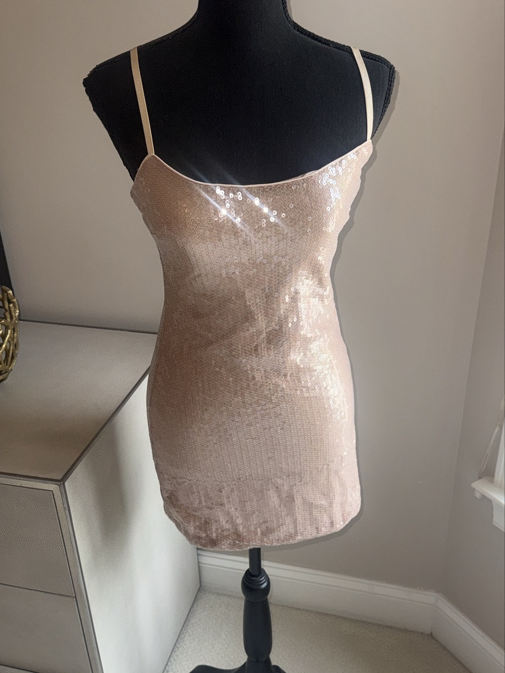 Runaway The Label blush sequin bodycon mini slip dress spaghetti strap